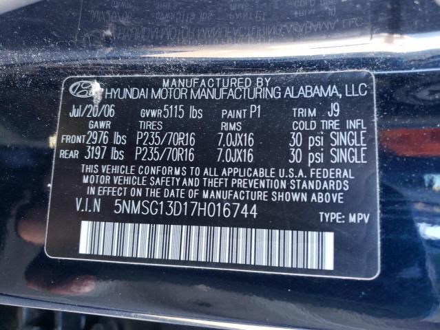 5NMSG13D17H016744 - 2007 HYUNDAI SANTA FE GLS BLACK photo 12