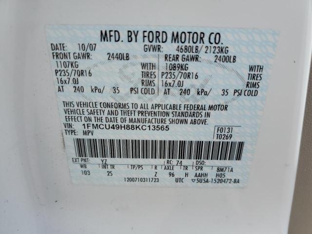 1FMCU49H88KC13565 - 2008 FORD ESCAPE HEV WHITE photo 12