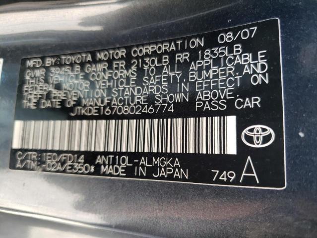 JTKDE167080246774 - 2008 TOYOTA SCION CHARCOAL photo 12