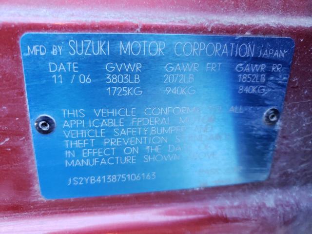 JS2YB413875106163 - 2007 SUZUKI SX4 ORANGE photo 13
