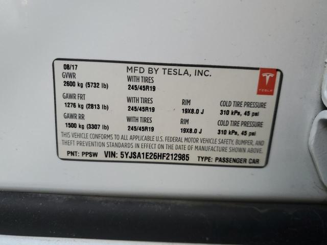 5YJSA1E26HF212985 - 2017 TESLA MODEL S 白色 照片 12