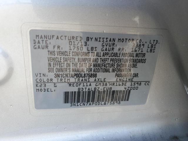 3N1CN7AP0DL875898 - 2013 NISSAN VERSA S SILVER photo 12