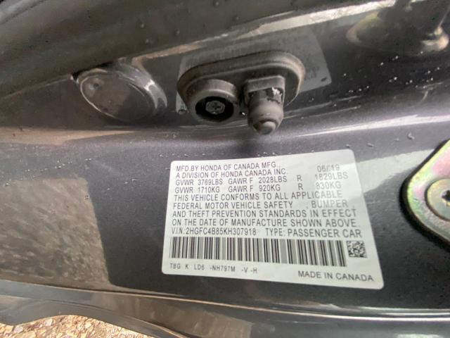 2HGFC4B85KH307918 - 2019 HONDA CIVIC SPORT 石墨色 照片 10