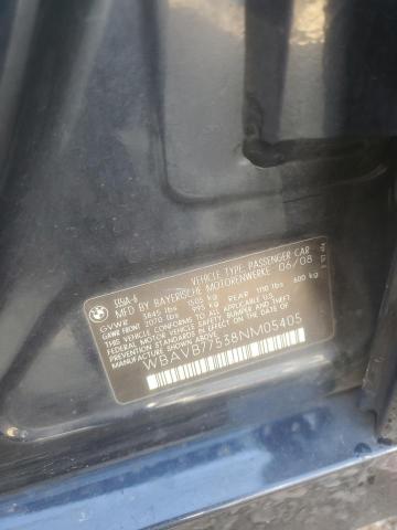 WBAVB77538NM05405 - 2008 BMW 3 SERIES I ლურჯი ფოტო 12