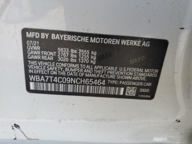 WBA7T4C09NCH65464 - 2022 BMW 740 XI WHITE photo 12