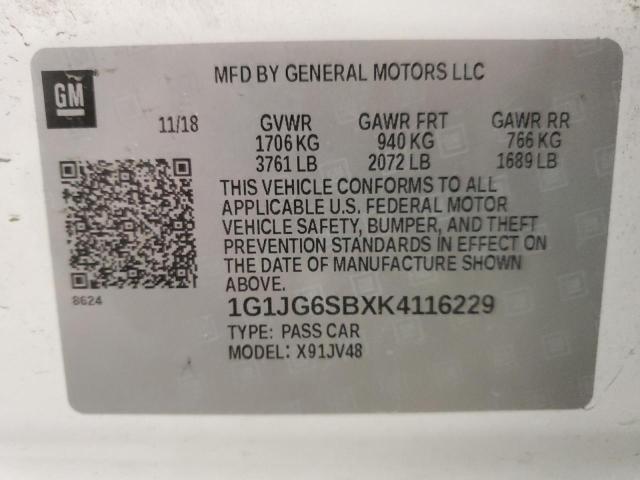 1G1JG6SBXK4116229 - 2019 CHEVROLET SONIC WHITE photo 12