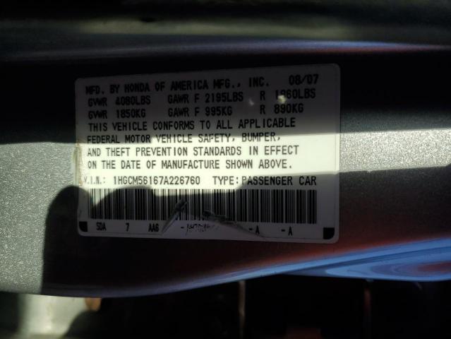 1HGCM56167A226760 - 2007 HONDA ACCORD VALUE SILVER photo 12