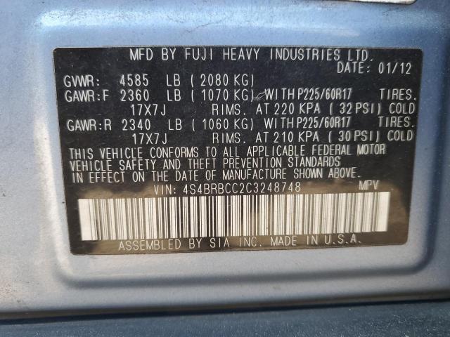 4S4BRBCC2C3248748 - 2012 SUBARU OUTBACK 2.5I PREMIUM BLUE photo 13