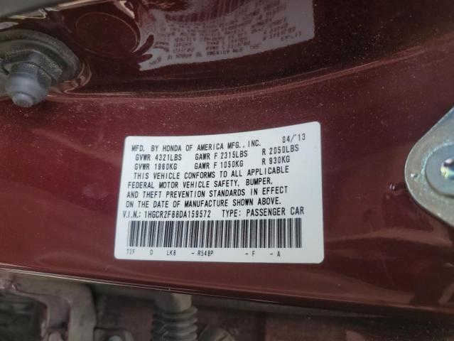 1HGCR2F88DA159572 - 2013 HONDA ACCORD EXL BURGUNDY photo 12