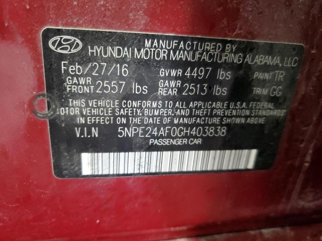 5NPE24AF0GH403838 - 2016 HYUNDAI SONATA SE RED photo 12