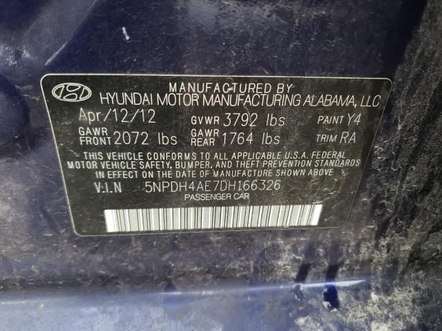 5NPDH4AE7DH166326 - 2013 HYUNDAI ELANTRA GLS BLUE photo 12