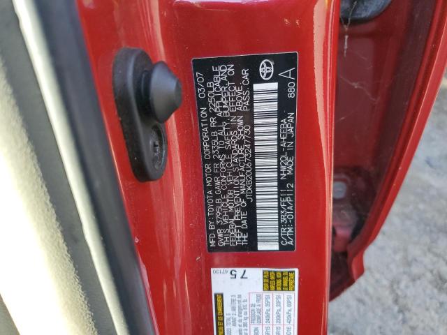 JTDKB20U673247730 - 2007 TOYOTA PRIUS RED photo 12