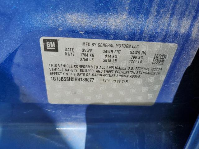 1G1JB5SH5H4138077 - 2017 CHEVROLET SONIC LS BLUE photo 12