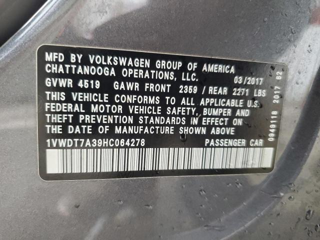 1VWDT7A39HC064278 - 2017 VOLKSWAGEN PASSAT R-LINE Մոխրագույն լուսանկար 12