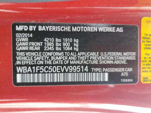 WBA1F5C50EVV99514 - 2014 BMW 228 I RED photo 12