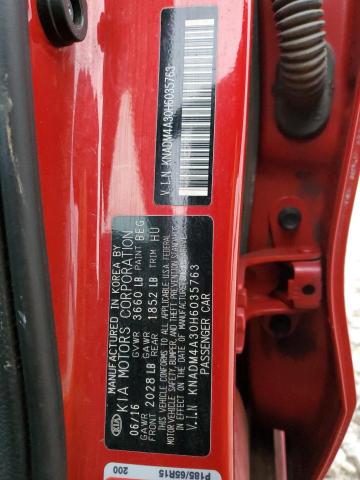 KNADM4A30H6035763 - 2017 KIA RIO LX RED photo 13