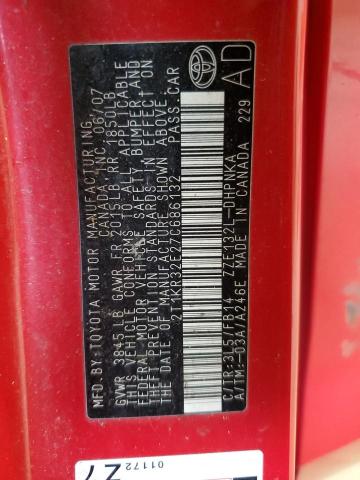 2T1KR32E27C686132 - 2007 TOYOTA MATRIX XR Rot Foto 12