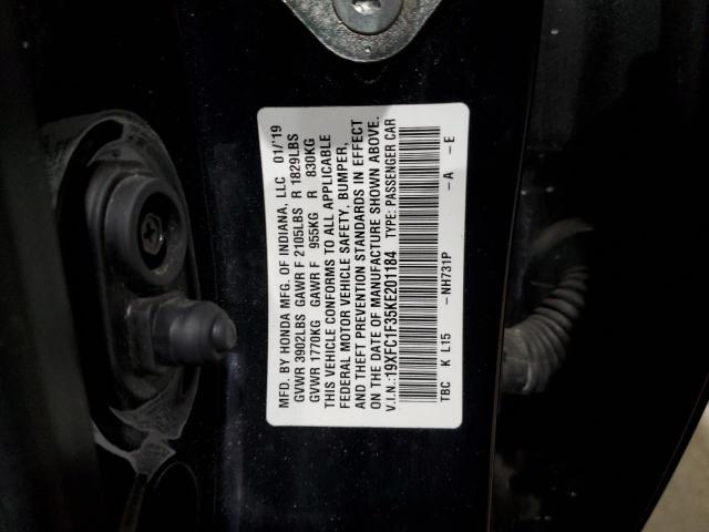 19XFC1F35KE201184 - 2019 HONDA CIVIC EX BLACK photo 12