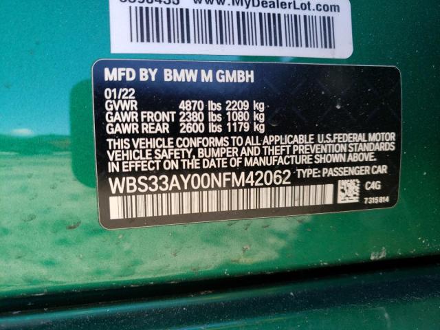 WBS33AY00NFM42062 - 2022 BMW M3 COMPETITION GREEN photo 13