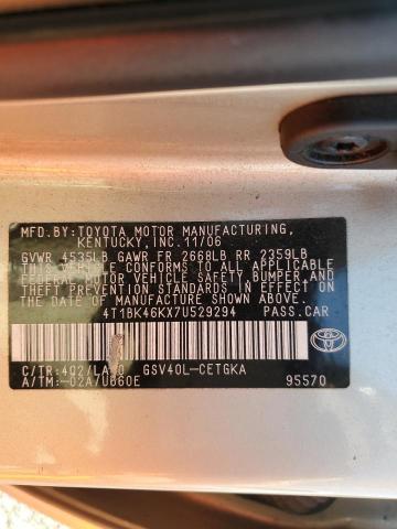 4T1BK46KX7U529294 - 2007 TOYOTA CAMRY LE TAN photo 12