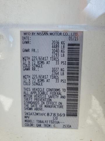 5N1AT2MTXFC878369 - 2015 NISSAN ROGUE S WHITE photo 14