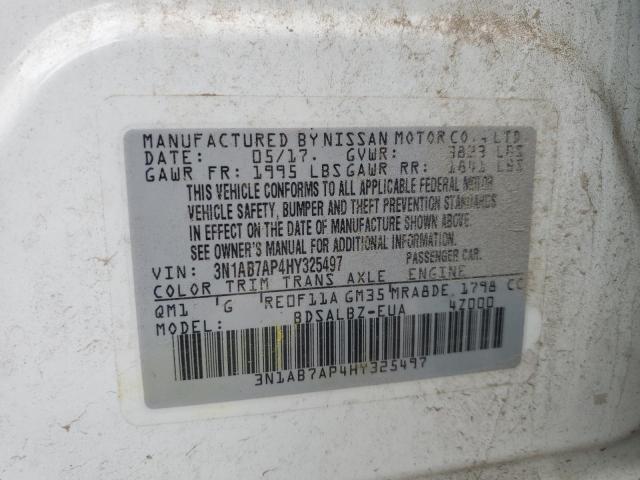 3N1AB7AP4HY325497 - 2017 NISSAN SENTRA S WHITE photo 12