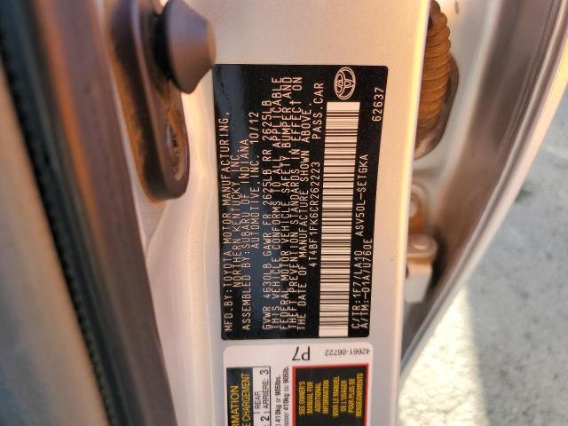 4T4BF1FK6CR262223 - 2012 TOYOTA CAMRY BASE SILVER photo 12