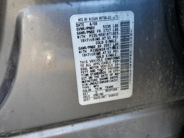 JN8AZ18WX9W134201 - 2009 NISSAN MURANO S GRAY photo 13