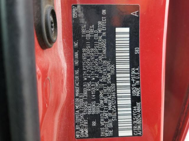 5TBEV54127S461269 - 2007 TOYOTA TUNDRA CREWMAX SR5 RED photo 12