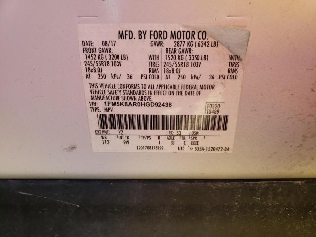 1FM5K8AR0HGD92438 - 2017 FORD EXPLORER POLICE INTERCEPTOR WHITE photo 14