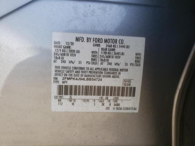 2FMPK4J94LBB54724 - 2020 FORD EDGE SEL GRAY photo 13