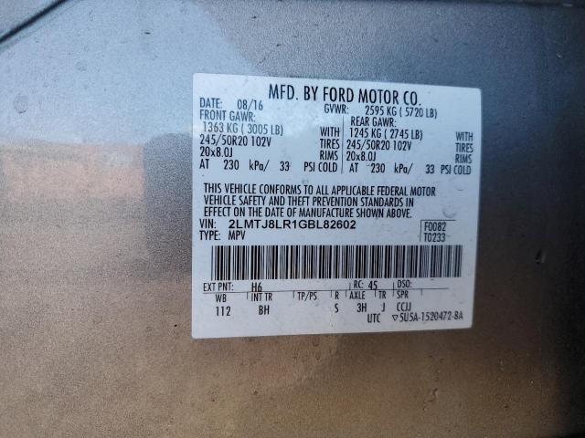 2LMTJ8LR1GBL82602 - 2016 LINCOLN MKX RESERVE 灰色 照片 12