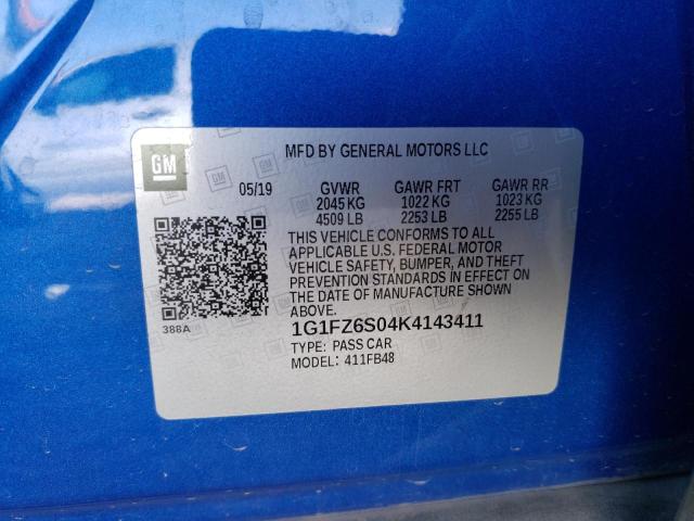 1G1FZ6S04K4143411 - 2019 CHEVROLET BOLT EV PREMIER BLUE photo 13