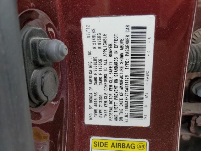 19UUA8F21CA034129 - 2012 ACURA TL BURGUNDY photo 12