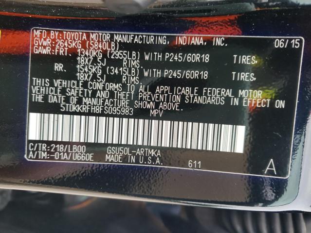 5TDKKRFH8FS095983 - 2015 TOYOTA HIGHLANDER XLE Qara foto 14