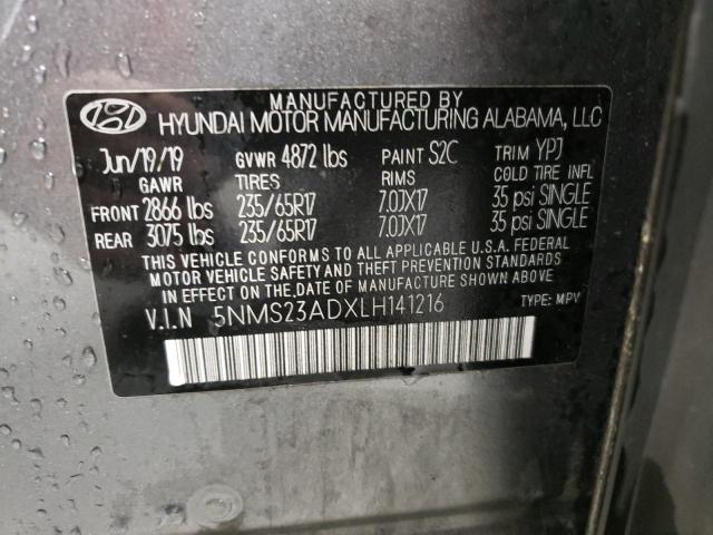 5NMS23ADXLH141216 - 2020 HYUNDAI SANTA FE SE GRAY photo 13