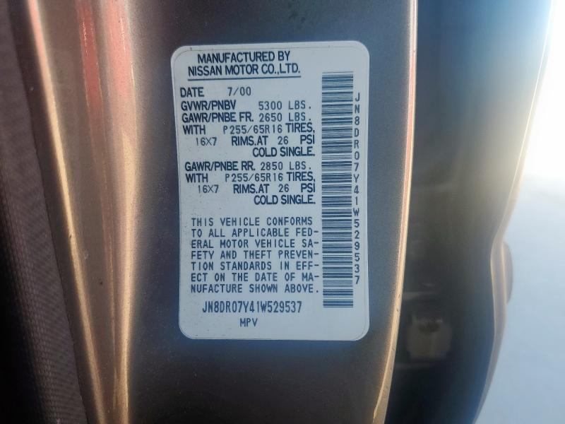 JN8DR07Y41W529537 - 2001 NISSAN PATHFINDER LE ნაცრისფერი ფოტო 13