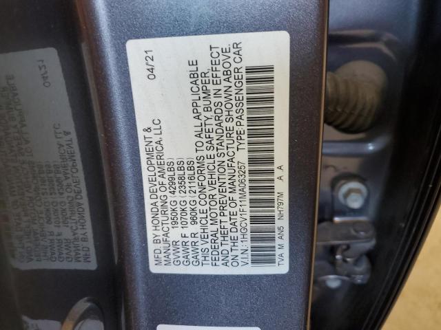 1HGCV1F11MA063257 - 2021 HONDA ACCORD LX GRAY photo 12