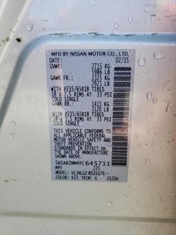 5N1AR2MM4FC645711 - 2015 NISSAN PATHFINDER S 银色 照片 13