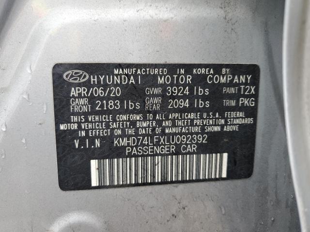 KMHD74LFXLU092392 - 2020 HYUNDAI ELANTRA SE GRAY photo 12