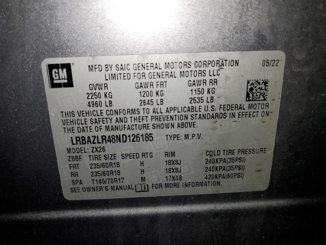 LRBAZLR48ND126185 - 2022 BUICK ENVISION PREFERRED ნაცრისფერი ფოტო 13