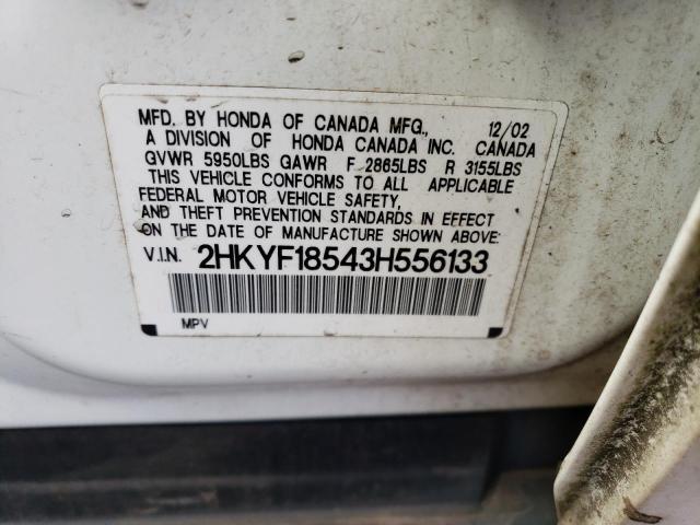 2HKYF18543H556133 - 2003 HONDA PILOT EXL WHITE photo 13