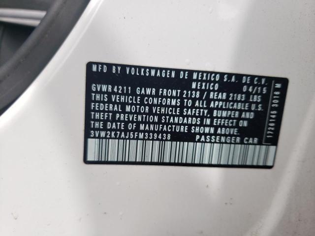 3VW2K7AJ5FM339438 - 2015 VOLKSWAGEN JETTA BASE Սպիտակ լուսանկար 12