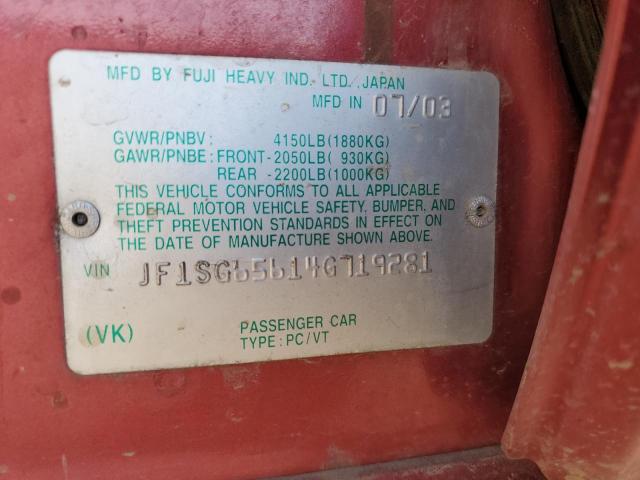 JF1SG65614G719281 - 2004 SUBARU FORESTER 2.5XS Красный фото 13