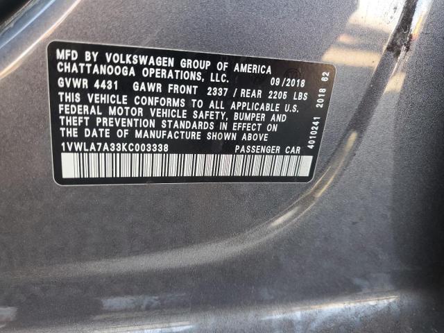 1VWLA7A33KC003338 - 2019 VOLKSWAGEN PASSAT WOLFSBURG 灰色 照片 12