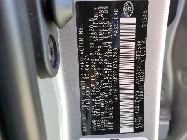 4T1G11AK2RU264789 - 2024 TOYOTA CAMRY SE NIGHT SHADE SILVER photo 12