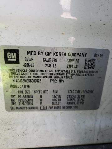 KL4CJCSM0KB903522 - 2019 BUICK ENCORE ESSENCE WHITE photo 12