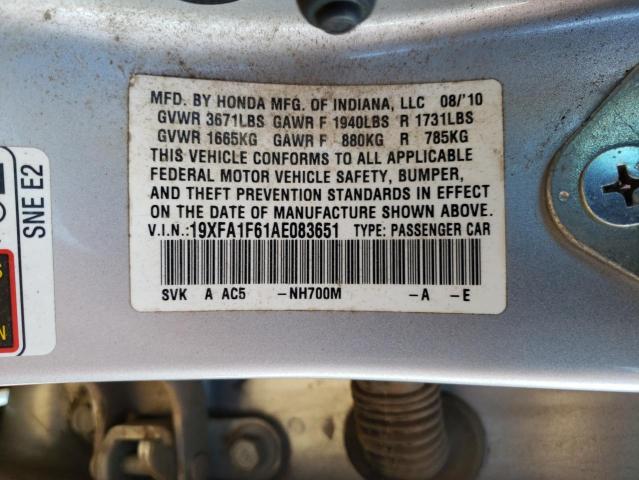 19XFA1F61AE083651 - 2010 HONDA CIVIC LX-S فضي صورة 12