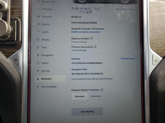 5YJSA1E2XGF139599 - 2016 TESLA MODEL S CHARCOAL photo 9