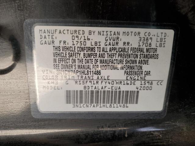 3N1CN7AP1HL811486 - 2017 NISSAN VERSA S BLACK photo 13